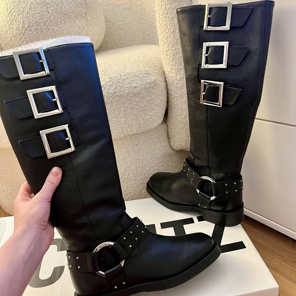 Schutz Knee High Black Luccia Buckle Graxo boot - size 6.5 - Picture 5 of 7